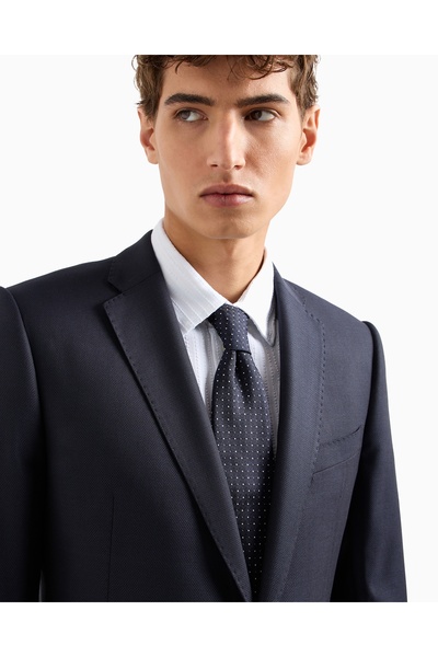 Emporio Armani Ανδρική γραβάτα από καθαρό μετάξι με μικροσχέδιο ζακάρ σε μπλε...