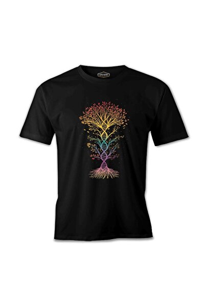 Lord T-Shirt تيشيرت رجالي أسود على شكل شجرة ملونة تشبه الحمض النووي