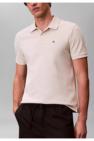 Calvin Klein Ανδρικό μπλουζάκι πόλο με λαιμόκοψη σε σχήμα Ο, χρώμα βρώμης