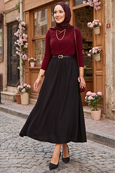 EBRUTESETTÜR Elastic Waist Pocket Detailed Skirt Black