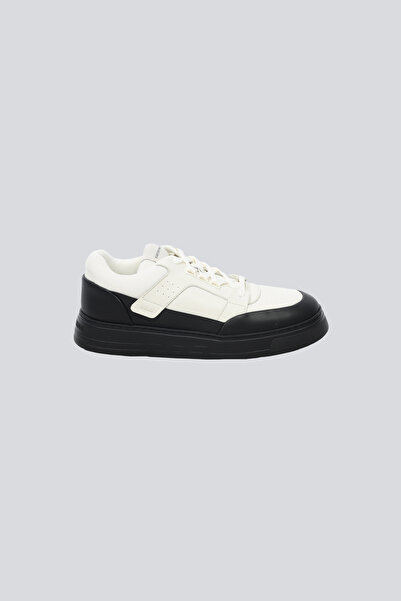 Emporio Armani Erkek Yuvarlak Burun Bağcıklı Deri File Detaylı Siyah Sneaker