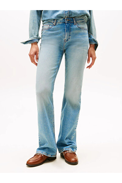 Tommy Hilfiger Women's Regular Fit Vintage Patterned Wide Leg Blue Trousers