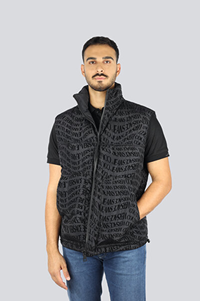 Versace Men's Logo Patterned Stand Collar Regular Fit Winter Down-Filled Blac...