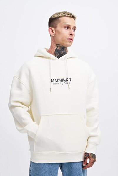 Machinist Ανδρικό φούτερ με στάμπα Connecting People με κουκούλα, εκρού