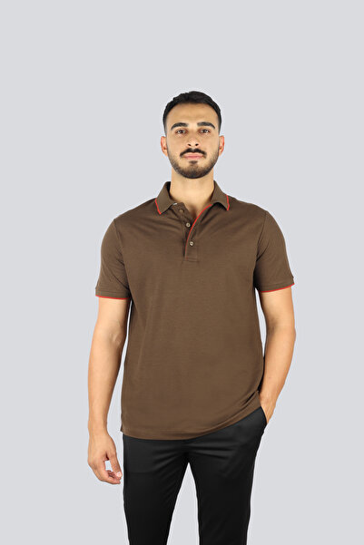 PAUL&SHARK Erkek Kısa Kol Polo Yaka Pamuklu Düğme Kapama Kahverengi Polo Yaka...