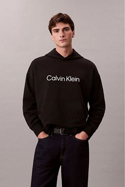 Calvin Klein Ανδρικό φούτερ με κουκούλα με λογότυπο Casual Cut - Μαύρο