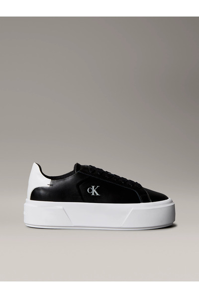 Calvin Klein Kadın Platform Taban CK Logolu Deri Siyah Sneaker