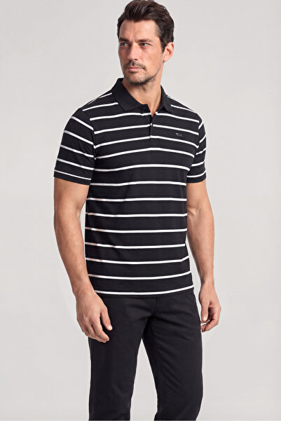PAUL&SHARK Erkek Regular Fit Çizgili Metalik Logolu %100 Pamuklu Kısa Kollu S...