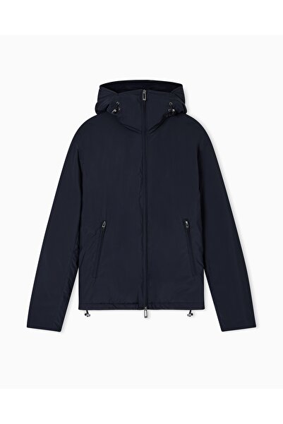 Emporio Armani Erkek Regular Fit Kapüşonlu Su ve Rüzgar Geçirmez Lacivert Ceket