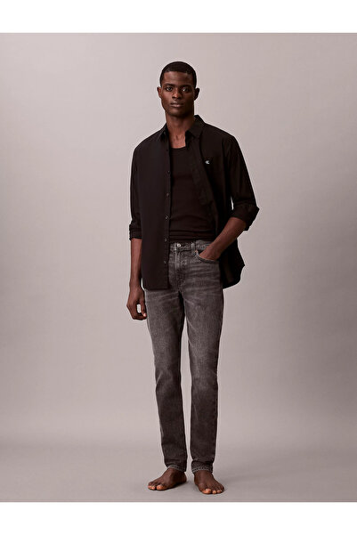 Calvin Klein Erkek Yüksek Bel Uzun Boy Cep Detay Denim Kumaş Slim Fit Gri Jeans