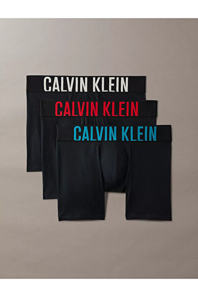 Calvin Klein بوكسر رجالي بشعار وحزام خصر مطاطي عالي الخصر من القطن باللون الأ...