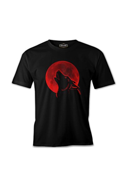 Lord T-Shirt قمر أحمر - تي شيرت رجالي أسود وولف