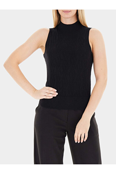 Armani Exchange Γυναικείο στενό αμάνικο μαύρο πουλόβερ με ζιβάγκο