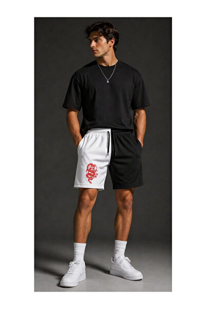 mw memowear Ανδρικό σορτς με αντίθεση σε μαύρο και λευκό χρώμα, με στάμπα κόκ...