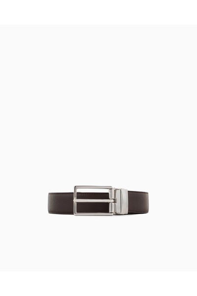 Emporio Armani Men's Metal Buckle Adjustable Leather Brown Belt