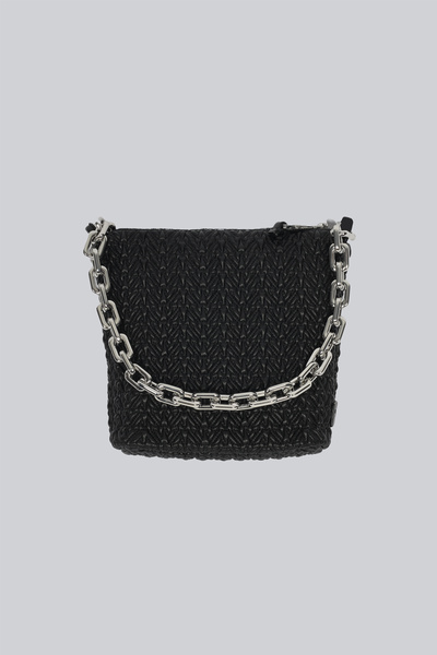 Emporio Armani Women's Logo Embossed Thick Chain Strap Zippered Black Shoulde...