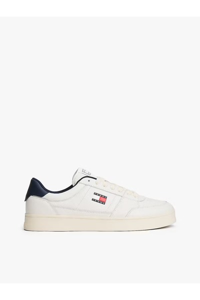 Tommy Hilfiger Ανδρικό άνετο δερμάτινο sneaker με επίπεδη σόλα, αναπνέουσα επ...