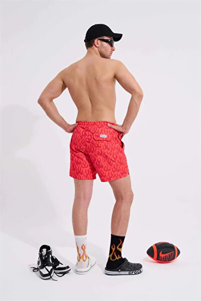 Machinist Ανδρικό σορτς κολύμβησης Flames σε κόκκινο χρώμα