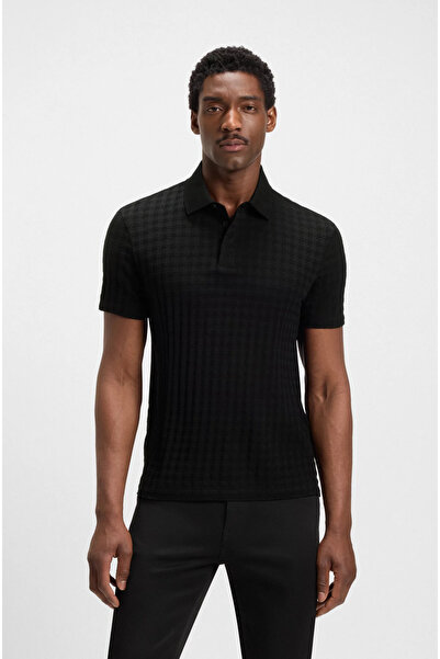BOSS Erkek Pamuklu Marka Logolu Kısa Kollu Polo Yaka Siyah Polo Yaka T-Shirt