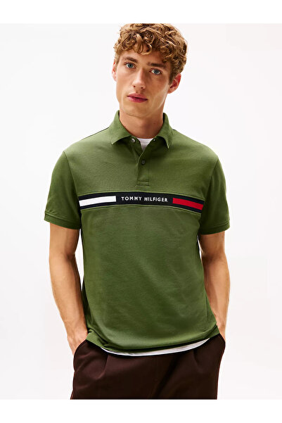 Tommy Hilfiger Erkek Pamuklu Polo Yakalı Düğme Kapamalı Kısa Kollu Yeşil Polo...