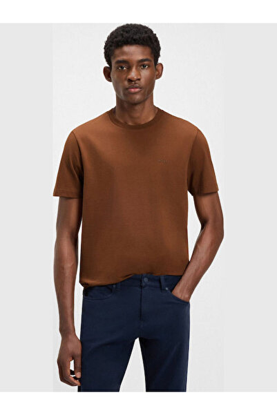 BOSS Erkek regular fit Kısa Kollu Düz Bisiklet Yaka Kahverengi1 T-Shirt