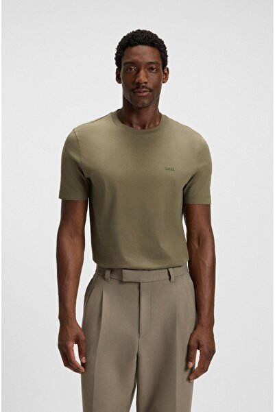 BOSS Erkek regular fit Kısa Kollu Düz Bisiklet Yaka Haki T-Shirt