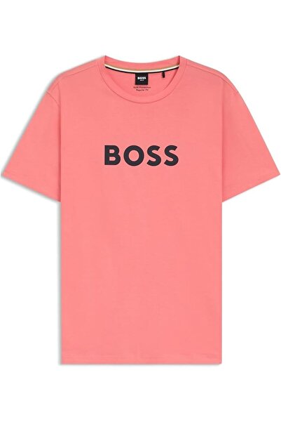BOSS Erkek Marka Logolu Regular Fit Pamuklu Kısa Kol Pembe T-Shirt