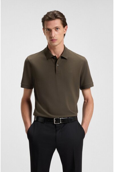 BOSS Erkek Polo Yaka Regular Fit Pamuklu Kısa Kollu Koyu Kahve Polo Yaka T-Shirt