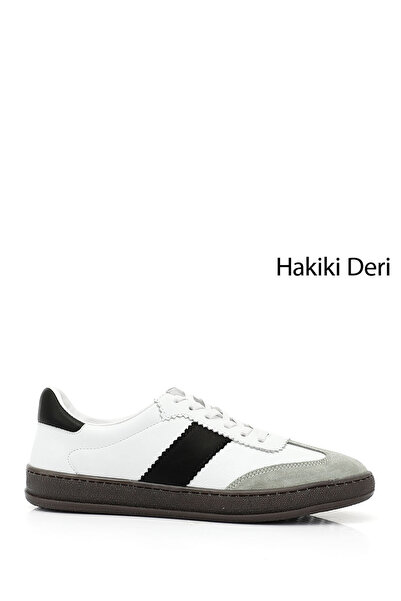 GÖNDERİ(R) Γυναικείο sneaker από γνήσιο δέρμα σε λευκό και γκρι χρώμα με κορδ...