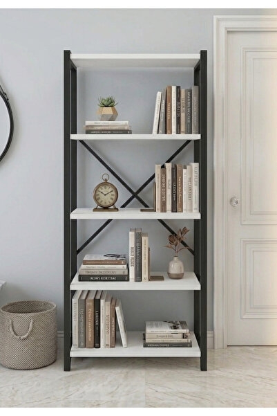 Multipurpose Metal and Wood Cabinet with 5 Shelves – Bookshelf, Kitchen, Stationery and Bathroom Shelf – 60x30x150 cm