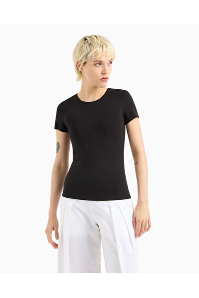 Armani Exchange Γυναικείο μαύρο μπλουζάκι με στρογγυλή λαιμόκοψη και κοντό μα...