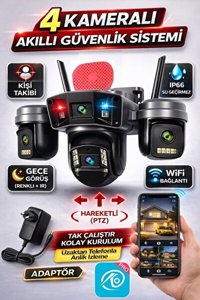 O-KAM OK240W Wifi 12MP 4 Lens Sirenli Gece Görüş Sesli Lens Akıllı Güvenlik K...