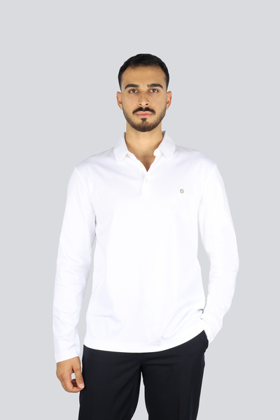 BOSS Erkek Polo Yaka Uzun Kollu Pamuklu Rahat Kesim Beyaz1 Polo Yaka T-Shirt