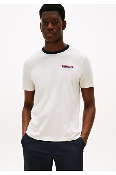 Tommy Hilfiger Erkek Kısa Kol Bisiklet Yaka Yazı Desen Slim Fit Sarı T-Shirt