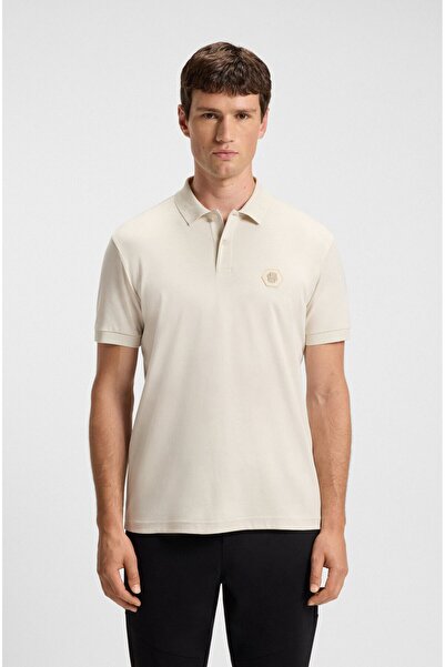 BOSS Erkek Polo Yaka Regular Fit Pamuklu Kısa Kollu Ekru Polo Yaka T-Shirt