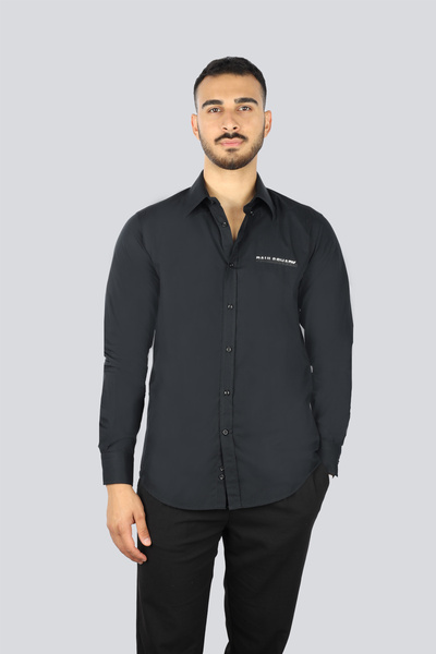 PAUL&SHARK Erkek Regular Fit Pamuklu Göğsü Logo Baskılı Uzun Kollu Siyah Gömlek