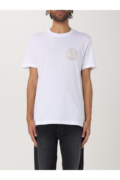 Versace Ανδρικό λευκό μπλουζάκι με κοντό μανίκι και λεπτομέρεια με μικρό λογό...