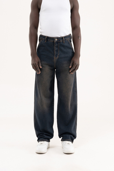 Machinist Men's Basic Baloon Fit Baggy Jean Trousers Blue-Brown