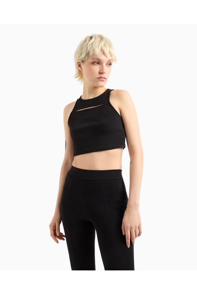 Armani Exchange Γυναικείο μαύρο μπλουζάκι με κανονική εφαρμογή με στρογγυλή λ...