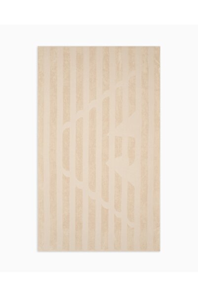 Emporio Armani Unisex Logo Patterned Cotton Beige Beach Towel