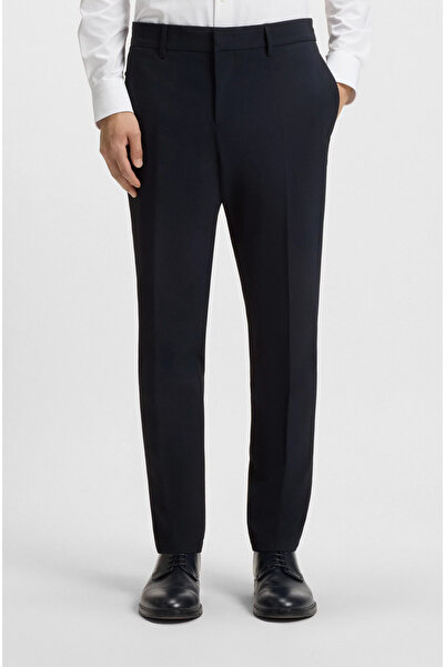 BOSS Erkek Yüksek Bel Slim Fit Kanca ve Fermuar Kapatma Lacivert Pantolon