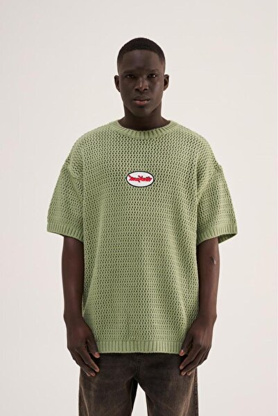 Machinist MCHNST KNIT Y2K EMBROIDERY DETAILED TEE SU YEŞİLİ