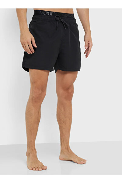 Emporio Armani Ανδρικό σορτς με λεπτομέρεια με κορδέλα και ελαστικό μαύρο σορτς