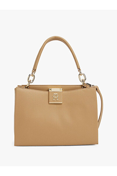Tommy Hilfiger Γυναικεία τσάντα ώμου μπεζ με μεταλλική αγκράφα και αποσπώμενο...