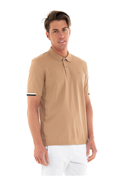 BOSS Erkek Pamuklu Polo Yakalı Düğme Kapamalı Kısa Kollu Bej1 Polo Yaka T-Shirt