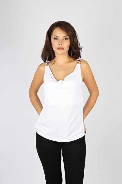 Ysatis Γυναικεία μπλούζα κανονικής εφαρμογής με λαιμόκοψη καγιάκ, λευκή, με μ...