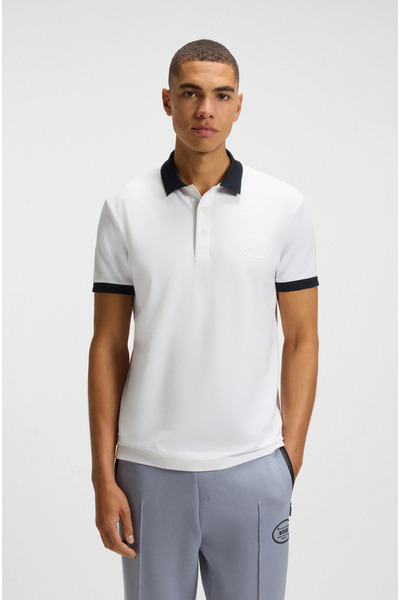 BOSS Erkek Regular Fit Nem Emici Esnek Pike Kumaş Kısa Kollu Beyaz Polo Yaka ...
