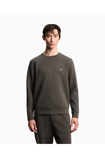 Emporio Armani Men's Cotton Logo Detailed Round Neck Khaki Sweatshirt