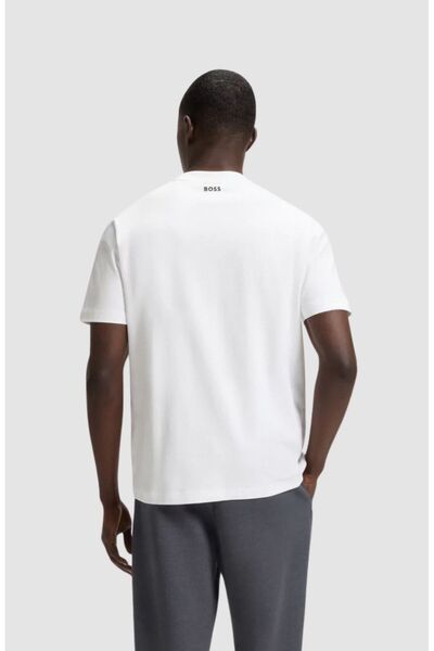 BOSS Erkek Bisiklet Yaka Yazı Desen Kısa Kol Rahat Kesim Beyaz T-Shirt