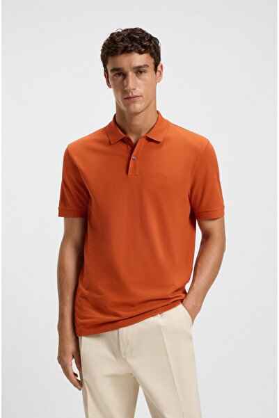 BOSS Erkek Polo Yaka Regular Fit Pamuklu Kısa Kollu Turuncu Polo Yaka T-Shirt